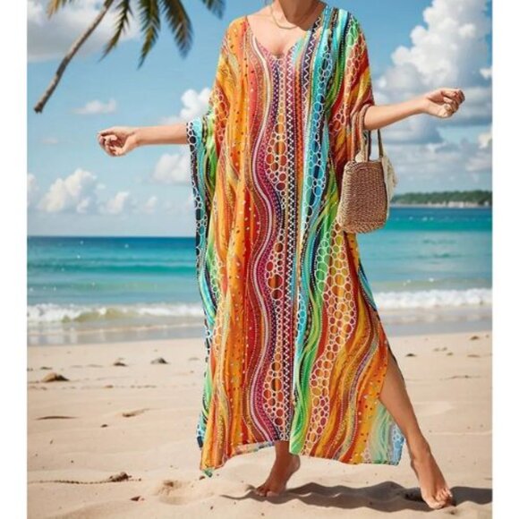 Kaftan Dress Wavy Sunset Waterfall Cover Up NEW 🧡 LAST 1 💛 - Picture 4 of 10